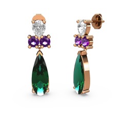 Şana Damla Küpe - Yeşil kuvars, swarovski ve ametist 14 ayar rose altın küpe #179adg7