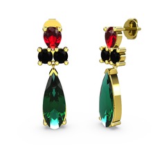 Şana Damla Küpe - Yeşil kuvars, garnet ve siyah zirkon 14 ayar altın küpe #17otjnb