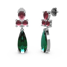 Şana Damla Küpe - Yeşil kuvars ve kök yakut 14 ayar beyaz altın küpe #17rtq6d