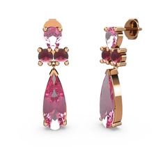 Şana Damla Küpe - Pembe kuvars ve kök yakut 18 ayar rose altın küpe #17rykk2
