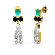 Şana Damla Küpe - Beyaz zirkon, kök zümrüt ve siyah zirkon 925 ayar altın kaplama gümüş küpe #184kn0x