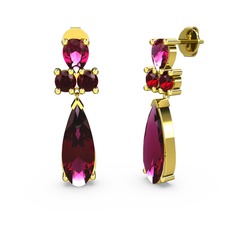 Şana Damla Küpe - Rodolit garnet ve garnet 8 ayar altın küpe #188uigu