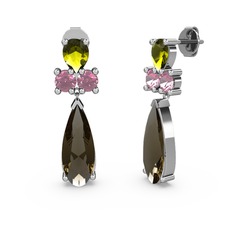 Şana Damla Küpe - Dumanlı kuvars, peridot ve pembe kuvars 925 ayar gümüş küpe #18bv5l0