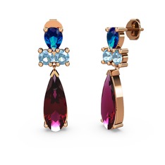 Rodolit garnet, lab safir ve akuamarin 18 ayar rose altın küpe