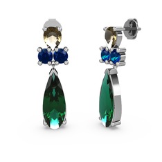 Şana Damla Küpe - Yeşil kuvars, dumanlı kuvars ve lab safir 18 ayar beyaz altın küpe #18i7v2u