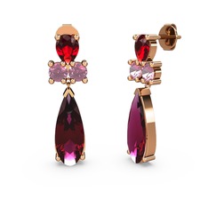 Şana Damla Küpe - Rodolit garnet, garnet ve pembe kuvars 8 ayar rose altın küpe #18mztod
