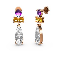 Şana Damla Küpe - Swarovski, ametist ve sitrin 14 ayar rose altın küpe #18xmvd1