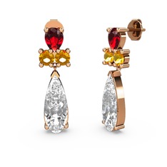 Şana Damla Küpe - Swarovski, garnet ve sitrin 14 ayar rose altın küpe #19467i7