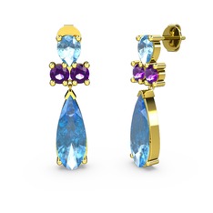 Şana Damla Küpe - Akuamarin ve ametist 14 ayar altın küpe #194j6eb