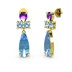 Şana Damla Küpe - Akuamarin ve ametist 8 ayar altın küpe #1950xcc