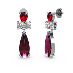 Şana Damla Küpe - Rodolit garnet, garnet ve swarovski 18 ayar beyaz altın küpe #199m2k8