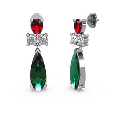 Yeşil kuvars, garnet ve swarovski 14 ayar beyaz altın küpe