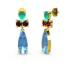 Şana Damla Küpe - Akuamarin, kök zümrüt ve garnet 925 ayar altın kaplama gümüş küpe #19ehmuz