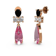 Şana Damla Küpe - Pembe kuvars, siyah zirkon ve swarovski 8 ayar rose altın küpe #19pv5fm