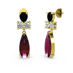 Şana Damla Küpe - Rodolit garnet, siyah zirkon ve swarovski 8 ayar altın küpe #19qlauj