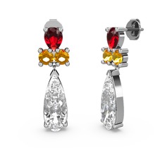 Şana Damla Küpe - Swarovski, garnet ve sitrin 18 ayar beyaz altın küpe #1a1ns6e