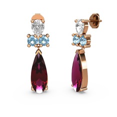 Şana Damla Küpe - Rodolit garnet, swarovski ve akuamarin 8 ayar rose altın küpe #1a2riww
