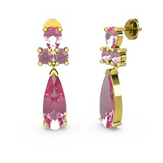 Şana Damla Küpe - Pembe kuvars 8 ayar altın küpe #1a3tskg