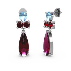 Şana Damla Küpe - Rodolit garnet, akuamarin ve garnet 18 ayar beyaz altın küpe #1a798qz