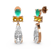 Şana Damla Küpe - Swarovski, kök zümrüt ve sitrin 14 ayar rose altın küpe #1adlagh