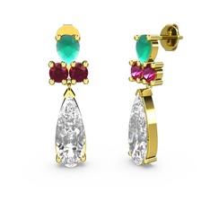 Şana Damla Küpe - Swarovski, kök zümrüt ve rodolit garnet 14 ayar altın küpe #1aeupgs