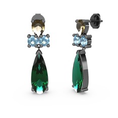 Şana Damla Küpe - Yeşil kuvars, dumanlı kuvars ve akuamarin 925 ayar siyah rodyum kaplama gümüş küpe #1aj3qhf