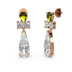 Swarovski, peridot ve beyaz zirkon 18 ayar rose altın küpe