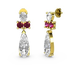Swarovski ve rodolit garnet 18 ayar altın küpe