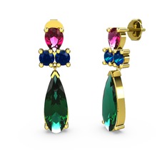 Şana Damla Küpe - Yeşil kuvars, rodolit garnet ve lab safir 8 ayar altın küpe #1b869bh