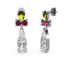 Swarovski, peridot ve rodolit garnet 8 ayar beyaz altın küpe