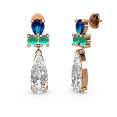 Şana Damla Küpe - Swarovski, lab safir ve kök zümrüt 8 ayar rose altın küpe #1cbgs4o
