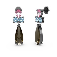 Şana Damla Küpe - Dumanlı kuvars, pembe kuvars ve akuamarin 925 ayar siyah rodyum kaplama gümüş küpe #1cpuufm