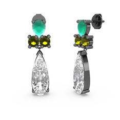 Şana Damla Küpe - Swarovski, kök zümrüt ve peridot 925 ayar siyah rodyum kaplama gümüş küpe #1cvxkjp