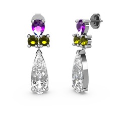 Şana Damla Küpe - Swarovski, ametist ve peridot 8 ayar beyaz altın küpe #1d9fhuw