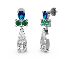Şana Damla Küpe - Swarovski, lab safir ve yeşil kuvars 14 ayar beyaz altın küpe #1dgi865