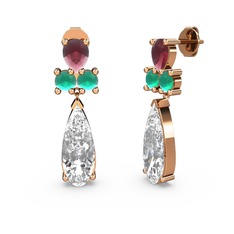 Şana Damla Küpe - Beyaz zirkon, kök yakut ve kök zümrüt 925 ayar rose altın kaplama gümüş küpe #1dgnoor