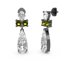 Swarovski, beyaz zirkon ve peridot 925 ayar siyah rodyum kaplama gümüş küpe
