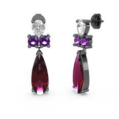 Şana Damla Küpe - Rodolit garnet, swarovski ve ametist 925 ayar siyah rodyum kaplama gümüş küpe #1eyvcoz