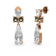 Swarovski, beyaz zirkon ve dumanlı kuvars 18 ayar rose altın küpe