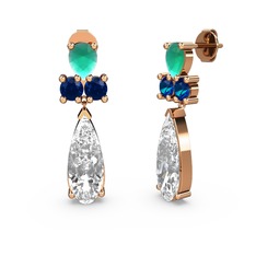 Şana Damla Küpe - Swarovski, kök zümrüt ve lab safir 8 ayar rose altın küpe #1f49y3h