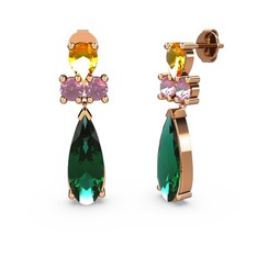 Yeşil kuvars, sitrin ve pembe kuvars 925 ayar rose altın kaplama gümüş küpe