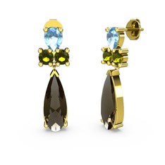 Şana Damla Küpe - Dumanlı kuvars, akuamarin ve peridot 18 ayar altın küpe #1fr6dpb