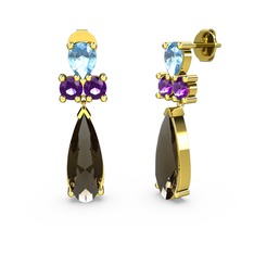 Şana Damla Küpe - Dumanlı kuvars, akuamarin ve ametist 925 ayar altın kaplama gümüş küpe #1fr9aah