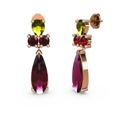 Şana Damla Küpe - Rodolit garnet, peridot ve garnet 18 ayar rose altın küpe #1frjfkv