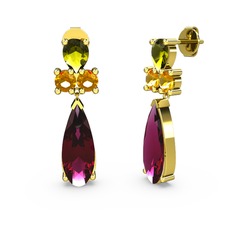 Rodolit garnet, peridot ve sitrin 18 ayar altın küpe