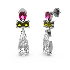 Şana Damla Küpe - Swarovski, rodolit garnet ve peridot 8 ayar beyaz altın küpe #1g7bmio