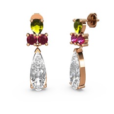 Swarovski, peridot ve rodolit garnet 925 ayar rose altın kaplama gümüş küpe