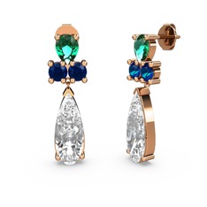 Swarovski, yeşil kuvars ve lab safir 18 ayar rose altın küpe