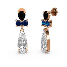 Şana Damla Küpe - Swarovski, siyah zirkon ve lab safir 18 ayar rose altın küpe #1ggiztl