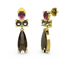 Şana Damla Küpe - Dumanlı kuvars ve kök yakut 925 ayar altın kaplama gümüş küpe #1gvwkhj